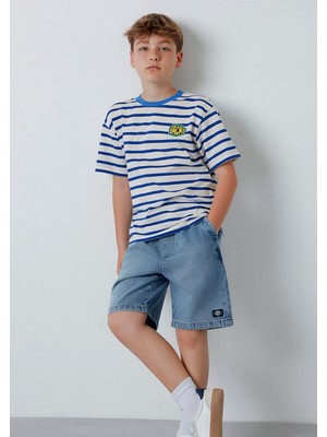Mavi Vacay Patch Detaylı Çizgili Tişört 6610468-86975