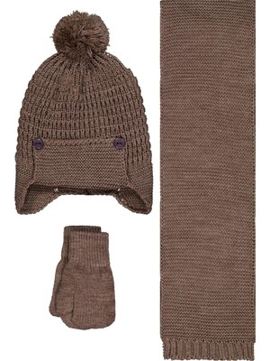 Civil Baby 6-18 Ay Atkı Bere Eldiven Set - Kahverengi