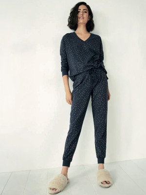 Dofi Kadın V Yaka S-Xl Pijama Takımı - Lacivert