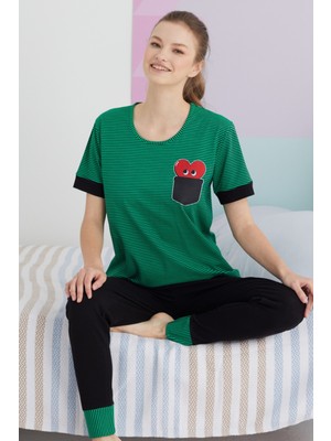 Siyah İnci Çok Renkli Pamuklu Örme Pijama Takım