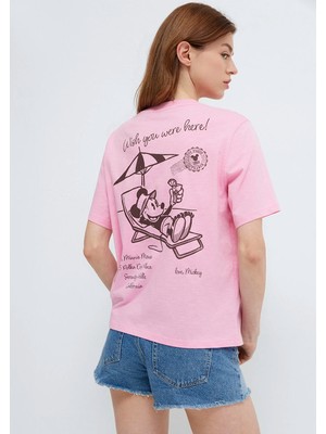 Mavi Mickey Mouse Baskılı Pembe Tişört 1614334-70972