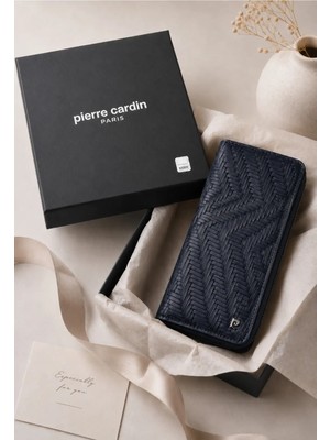 Pierre Cardin Örgü Lacivert Erkek %100 Hakiki Deri Dikey Cüzdan Kartlık - Deri Aksesuar - Deri Hediyelik - PC-11056