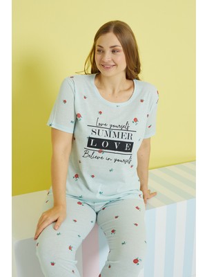 Siyah İnci Çok Renkli Curve Büyük Beden Battal Boy Örme Pijama Takımı