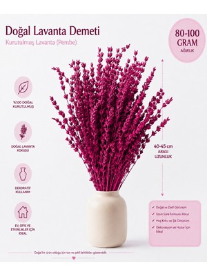 Rosess Şoklanmış Dökülmeyen Dayanıklı Gerçek Pembe Lavanta Demeti - Aranjman | Dekor | Süs