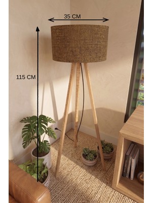 Sylar 3 Ayaklı Tripod Lambader Tütün Kahve Kumaş Başlık