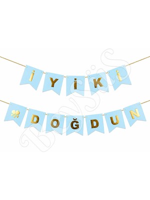 BeySüS İyiki Doğdun Banner Mavi - Gold