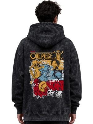 Sevbano One Piece Karakterler Sabo Monkey Ace  Anime Baskılı Unisex Oversize Yıkamalı Hoodie Sweatshirt