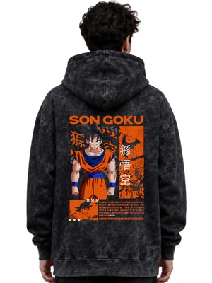 Sevbano Son Goku Dragon Ball Anime Baskılı Unisex Oversize Yıkamalı Hoodie Sweatshirt