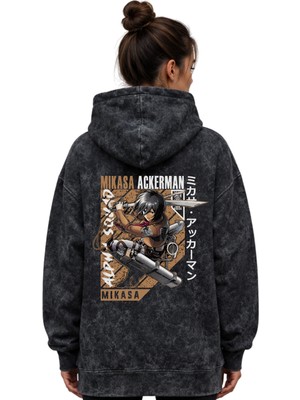 Sevbano Mikasa Ackerman Attack On Titan Anime Baskılı Unisex Oversize Yıkamalı Premium Hoodie Sweatshirt