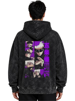 Sevbano Jujutsu Kaisen Gojo Satoru Anime Baskılı Unisex Oversize Premium Yıkamalı Hoodie Sweatshirt