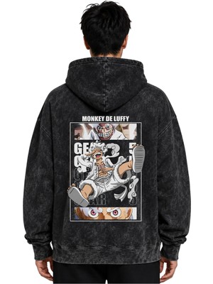 Sevbano Monkey D. Luffy One Piece Anime Baskılı Unisex Oversize Premium Yıkamalı Hoodie Sweatshirt