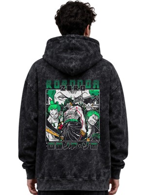 Sevbano Roronoa Zoro One Piece Anime Baskılı Unisex Oversize Yıkamalı Premium Hoodie Sweatshirt