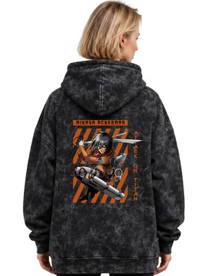 Sevbano Mikasa Ackerman Attack On Titan Anime Baskılı Unisex Oversize Premium Yıkamalı Hoodie Sweatshirt