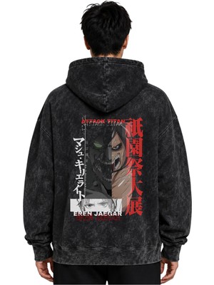 Sevbano Eren Yeager Attack On Titan Anime Baskılı Unisex Oversize Premium Yıkamalı Hoodie Sweatshirt