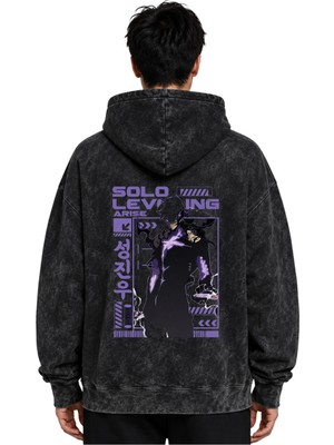 Sevbano Solo Leveling Arise Anime Baskılı Unisex Oversize Premium Yıkamalı Hoodie Sweatshirt