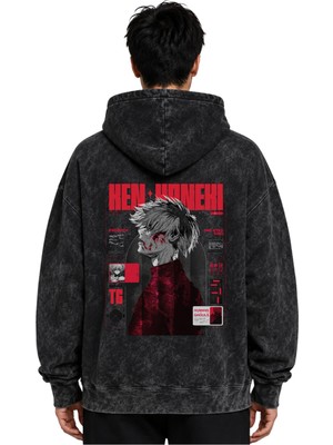 Sevbano Ken Kaneki Tokyo Ghoul Anime Baskılı Unisex Oversize Yıkamalı Premium Hoodie Sweatshirt