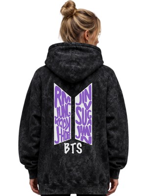 Sevbano Bts Kpop Müzik Grubu Baskılı Unisex Oversize Yıkamalı Premium Hoodie Sweatshirt