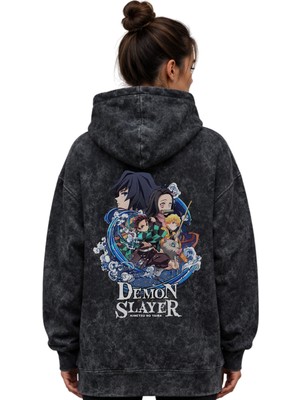 Sevbano Demon Slayer Karakterler Anime Baskılı Unisex Oversize Premium Yıkamalı Hoodie Sweatshirt