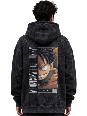 Sevbano One Piece Monkey D. Luffy Anime Baskılı Unisex Oversize Premium Yıkamalı Hoodie Sweatshirt