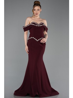 Abiyefon Taş Işlemeli Peplum Uzun Balık Abiye Elbise ABU6198