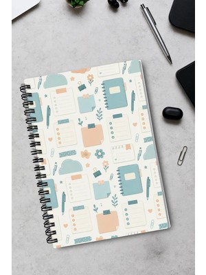 giftkonsept Mavi ve Pastel Tonlu Organizasyon Temalı 50 Yaprak 100 Sayfa Sprialli Defter