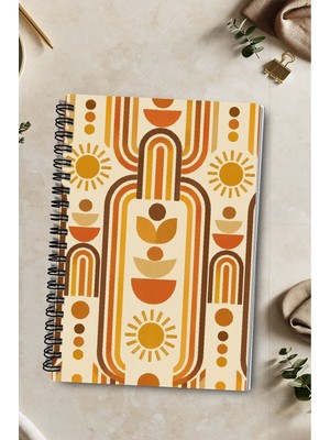 giftkonsept Retro Boho Soyut Tasarım 50 Yaprak 100 Sayfa Sprialli Defter