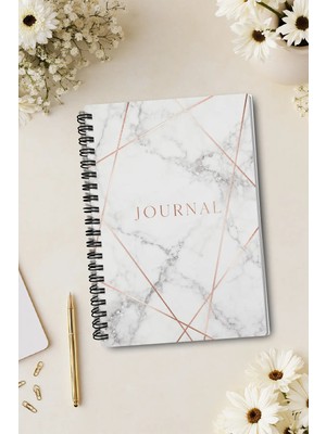 giftkonsept Beyaz Mermer Dokulu 50 Yaprak 100 Sayfa Sprialli Defter