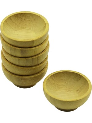 Renas Store 6 Adet Mini Ahşap Bambu Lokumluk - Çerezlik Kase Derinlik: 1.5cm  - Çap: 6.2cm (5528)