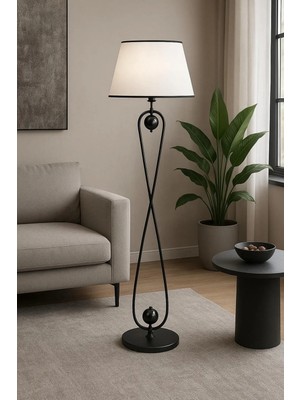 Venüs Nova Venüs Sirius | Modern Siyah Metal Lambader| Beyaz Siyah Şerit Kumaş Başlık | Ayaklı Aydınlatma
