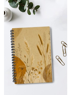 giftkonsept Rustik ve Doğal Esintili Sade Başak Motifli 50 Yaprak 100 Sayfa Sprialli Defter