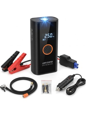 Roichil® Akü Takviye Cihazı ve Lastik Şişirme Pompası 16000MAH – Powerbank Özellikli, Dijital Ekranlı Sos Fenerli Taşınabilir Kompresör