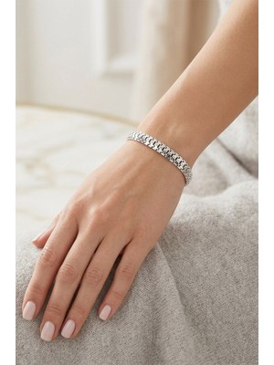 Nkie Jewels Gümüş Renk Erkek Kadın Unisex Yassı Tırtıl Model Künye Çelik Bileklik  -  3919