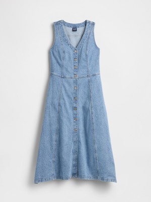 Gap Kadın Mavi Denim Midi Elbise