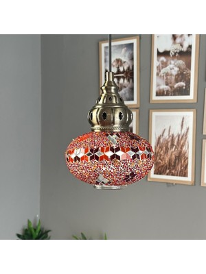 Bamyum Noura Renkli Mozaik-B Cam Tekli Avize Eskitme King Başlık Retro Sarkıt Lamba Salon Aydınlatma