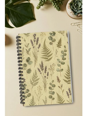 giftkonsept Lavanta Demeti ve Eğrelti Otu Botanik Desenli 50 Yaprak 100 Sayfa Sprialli Defter