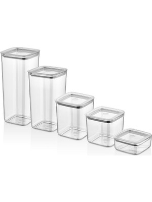 Hepta Collection Vip Ahmet Sude Kare Saklama Kabı, 5'li Set (1700 ML+1200 ML+1000ML+700ML+350 Ml)