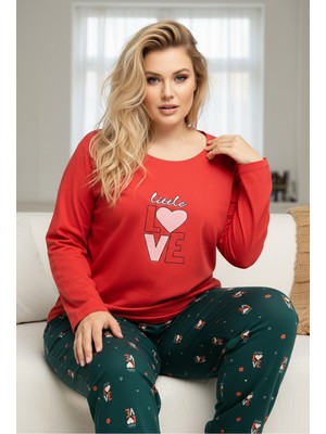 Siyah İnci Kiremit Desenli Curve Büyük Beden Battal Boy Pamuklu Pijama TAKIM25240831