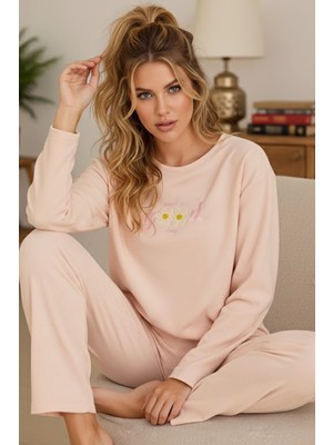 Siyah İnci Pembe Nakışlı Havlu Kumaş Örme Pijama TAKIM25226008