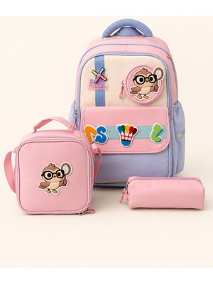 Ççs Ccs Kids Kız Çocuk Ilkokul 3'lü Okul Çantası Seti Beslenme Çantası Kalemlik Pembe Mavi Ortopedik