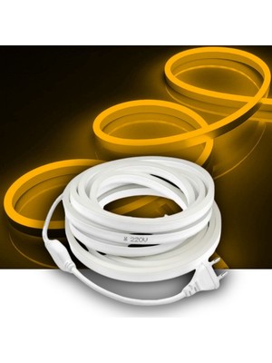 Burul 30 Metre Amber Neon Şerit LED Fişli 220V Esnek Dış Mekan, Bahçe, Açık Alan Dekoratif Aydınlatma