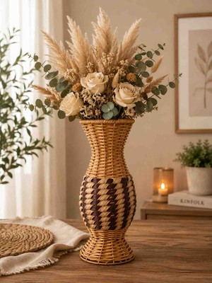 Elsa Rattan 29 cm Hasır Dekoratif Vazo
