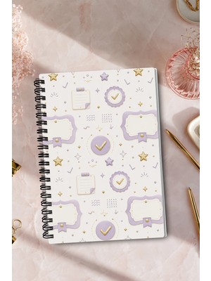 giftkonsept Estetik Yıldızlı Çerçeve Motifli 50 Yaprak 100 Sayfa Sprialli Defter