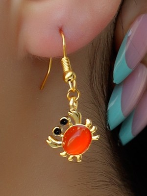 Esha Store Doğal Taş Akik Doğal Taşlı Yengeç Altın Kaplama Kadın Sallantılı Küpe EUK21AS