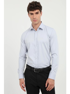 Dufy Erkek Slim Fit Uzun Kol Gri Gömlek