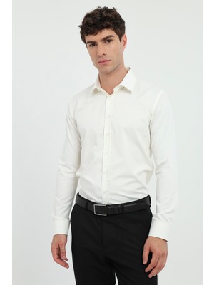 Dufy Erkek Slim Fit Uzun Kol Krem Gömlek