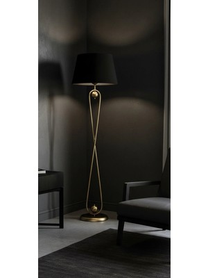 Venüs Nova Venüs Sirius | Modern Eskitme Metal Lambader| Siyah Kumaş Başlık | Ayaklı Aydınlatma