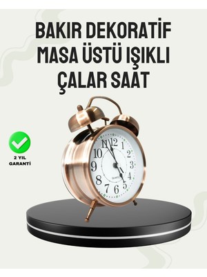 Renas Store Nostaljik Büyük Boy Metal Masa Saati Bronz Kaplama ve Yüksek Sesli Alarm