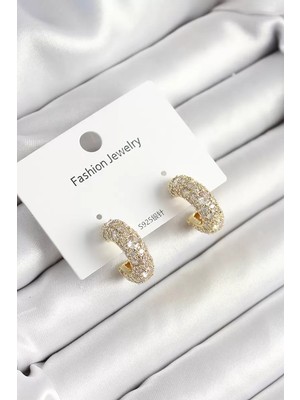 Renas Store Pirinç Zirkon Taşlı Halka Model Gold Renk Kadın Küpe - TJ-BKP10634