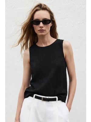 Sateen Dokulu Kolsuz Bluz - Siyah