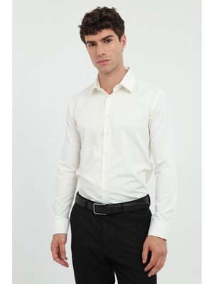 Dufy Erkek Slim Fit Uzun Kol Krem Gömlek
